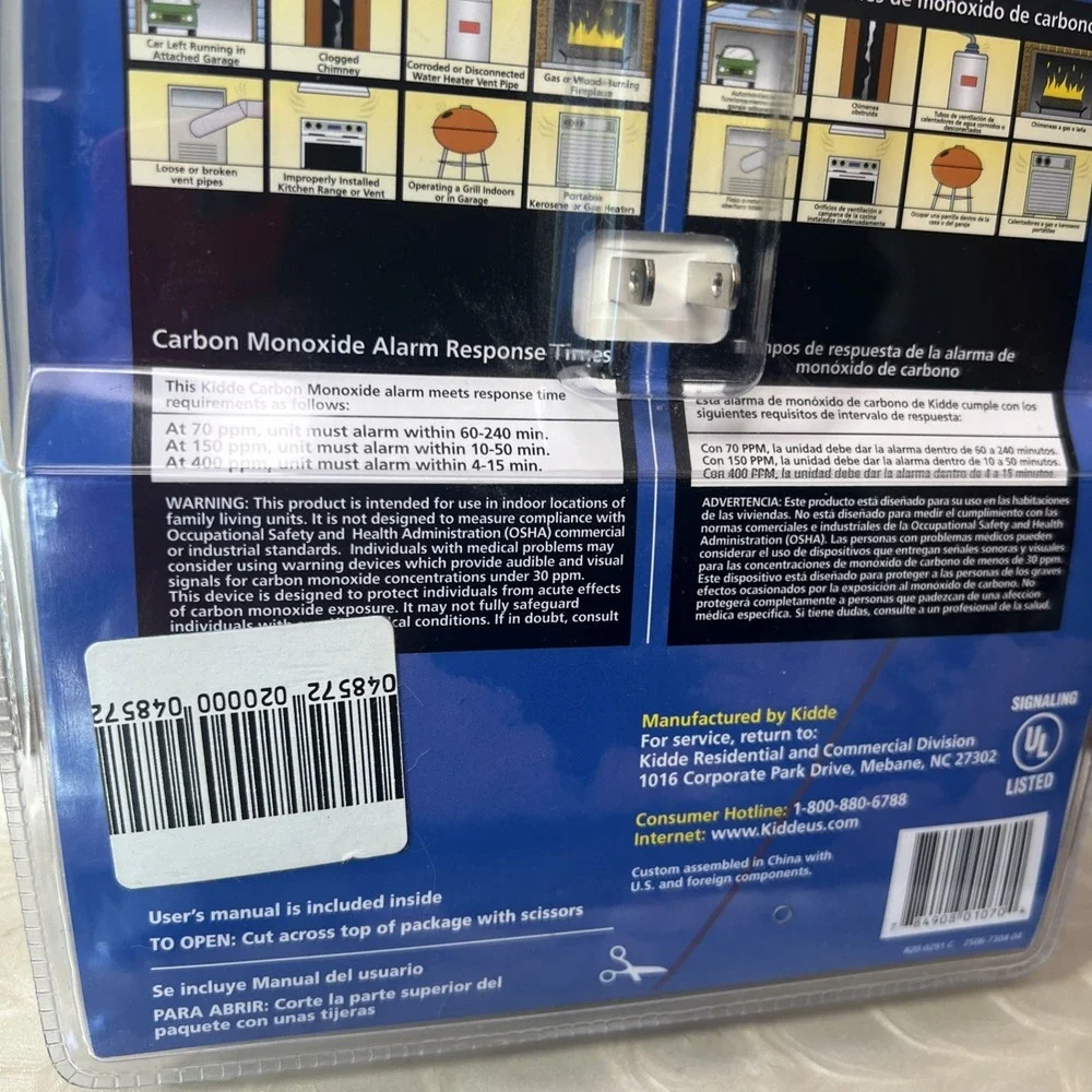 Kidde KN-COB-DP-H Carbon Monoxide‎ Alarm AC Plug In Detector New Sealed